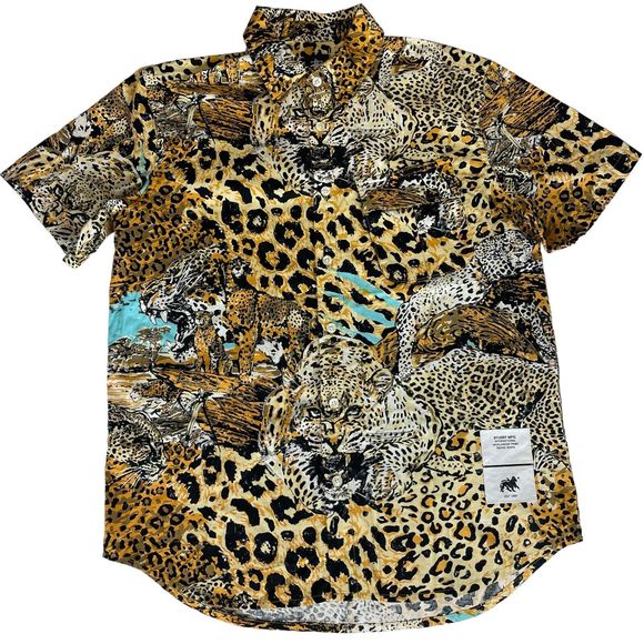 Stussy Shirt Men Small Short Sleeve Button Leopard Animal Print - Picture 1 of 16